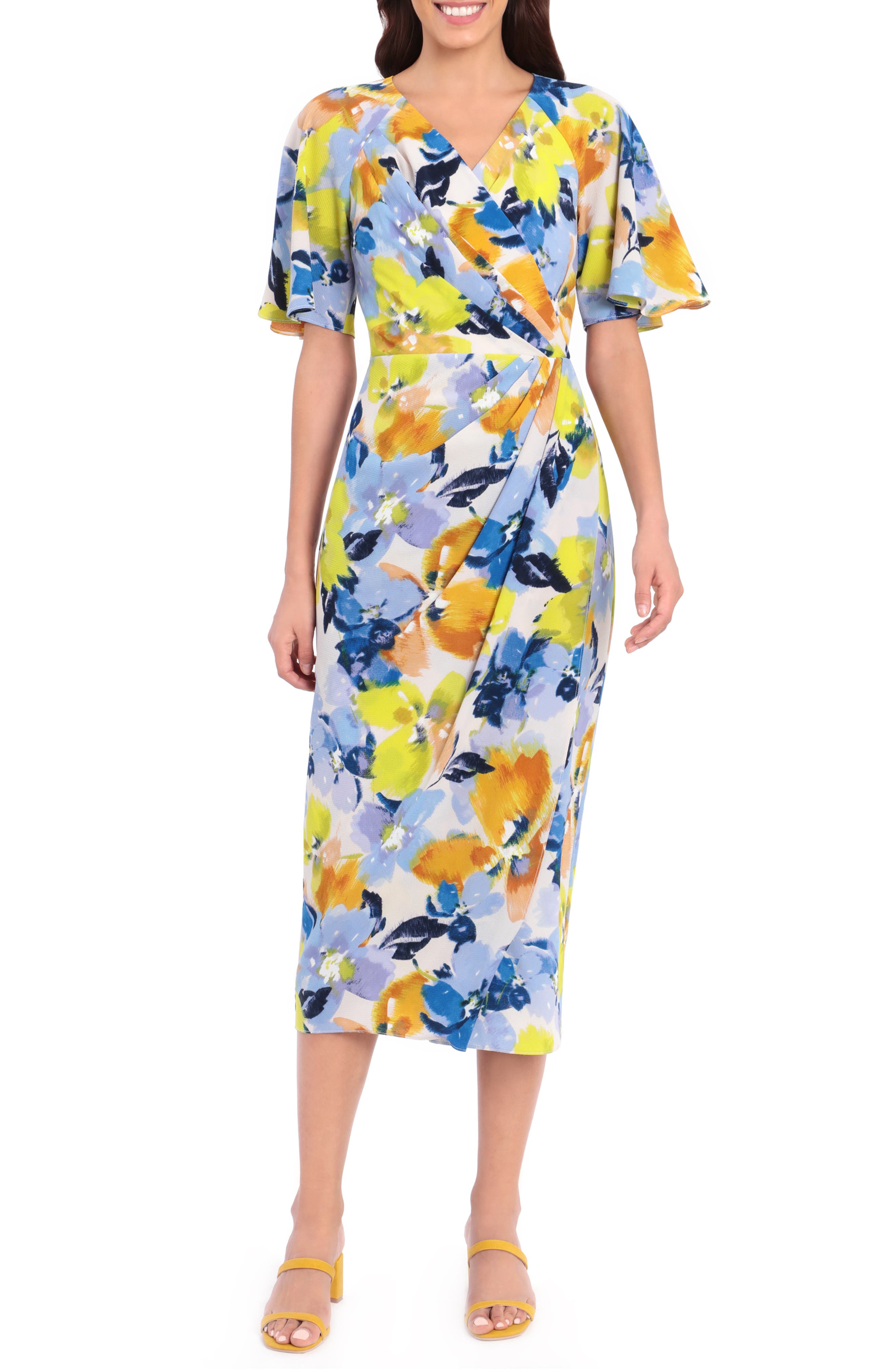 Maggy London Floral Print Faux Wrap Midi Dress | Nordstrom